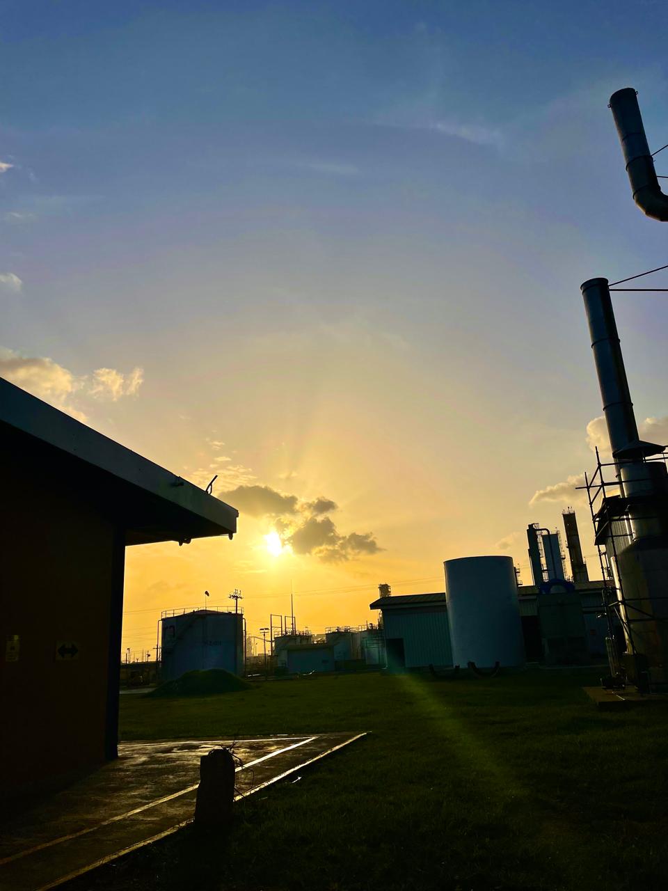 Aura Nitrogen Facility at sunset — Point Lisas
